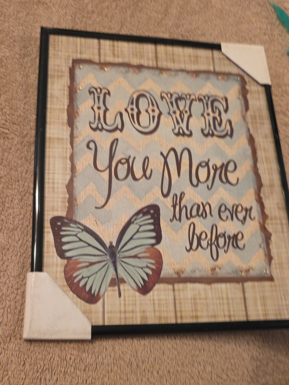 Love You More Framed Wall Art in Light Blue and Brown